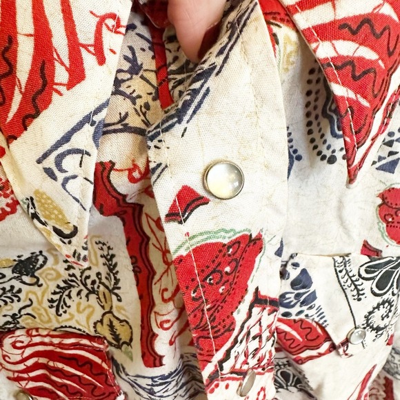 Vintage American Prior Westerns Pearl Snap Red Blue Mens Country Rodeo Shirt - Picture 3 of 13